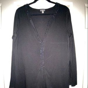 J. Jill Stretch Beaded Black Tunic Hidden Button M